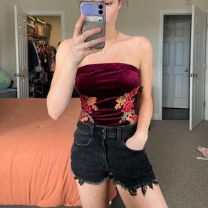 velvet strapless bodysuit